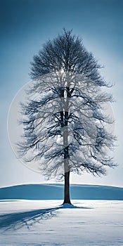 A single untouched tree amidst serene icy plains