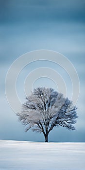 A single untouched tree amidst serene icy plains photo