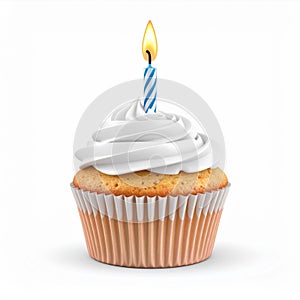 Single Vanilla Cupcake with Blue Candle