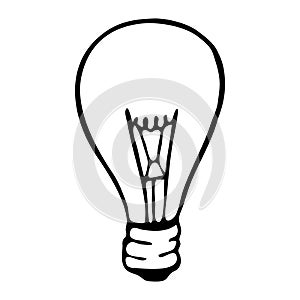 single vector light bulb, doodle line art