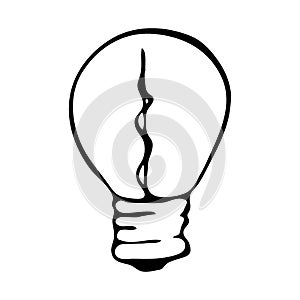 single vector light bulb, doodle line art