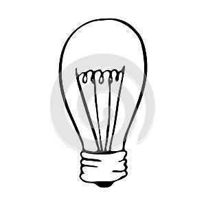 single vector light bulb, doodle line art