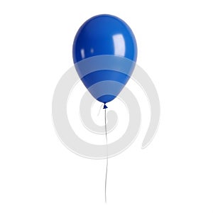 Single Blue Balloon Floating with a Thin String on a White Background
