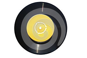 Single vinyl record 45 rpm with empty yellow label suitable photo