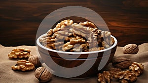 A single walnut, poised on an eco canvas, epitomizes nutritious snacking