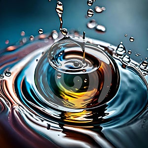 Water droplet with ripples underneath - ai generated image