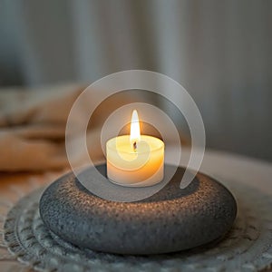 Single White Candle on Gray Stone photo