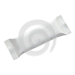 A single white candy bar wrapper on a white background