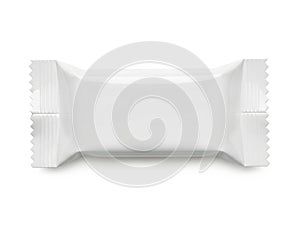 Single white candy wrapper isolated on white background