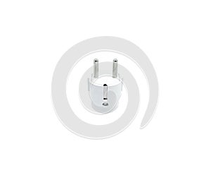 Single white electric plug without cable isolated on white background. A white stecker without shadow