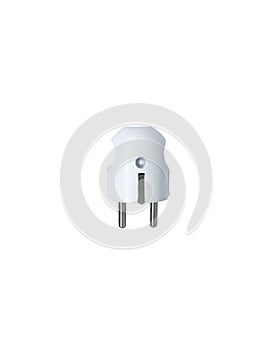 Single white electric plug without cable isolated on white background. A white stecker without shadow