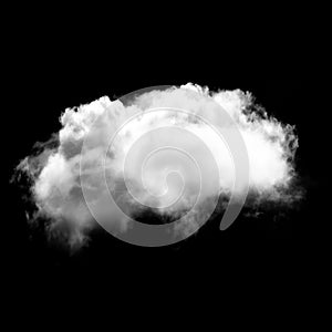 Single white fluffy cloud flying over black background