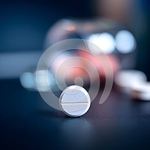 Single white pill with blur background.