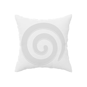 Single white pillow isolated on white background, flat lay top view from above