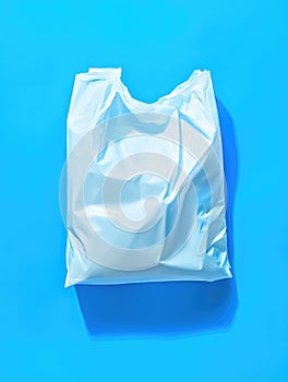 White plastic bag on blue surface