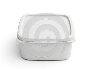 Single white plastic container with lid isolated on white background