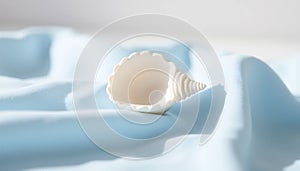 Single White Seashell on Blue Cloth