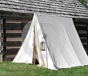 Single white vintage military tent