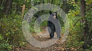 Single wild black bear in forest