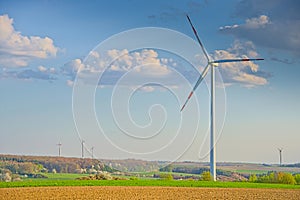 A single wind turbine in fine weather