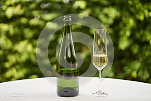 Single wine glass flute type with sparkling wine or champagne