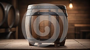 Single Wooden Beer Barrel. Generative AI