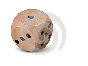 Single wooden Dice on white background
