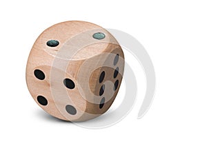 Single wooden Dice on white background