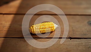 Single Yellow Corn Kernel on Wood