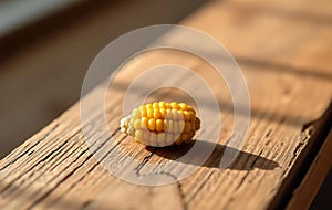 Single Yellow Corn Kernel on Wood