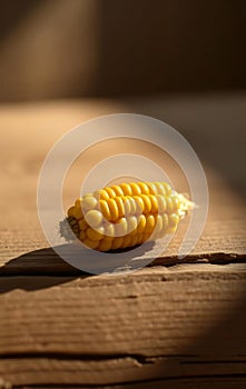 Single Yellow Corn Kernel on Wood