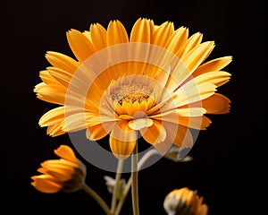a single yellow daisy against a black background