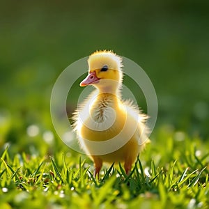 Single Yellow Duckling on Grass