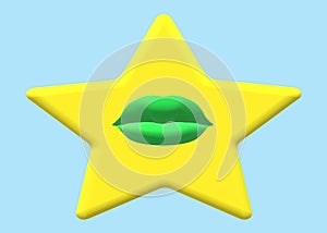 A single yellow golden star with a green lips in the center