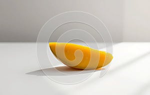 Single Yellow Mango Slice on White