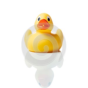 Single yellow rubber duck isolated on white