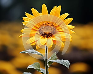 a single yellow sunflower in a field of yellow flowers