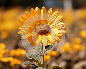 a single yellow sunflower in a field of yellow flowers