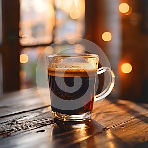 Singleorigin coffee cup on wooden table by window