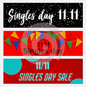 Singles Day China. November 11 Chinese shopping Customer day sales - 11.11.Typography Set of banners, business cards photo