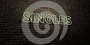 SINGLES -Realistic Neon Sign on Brick Wall background - 3D rendered royalty free stock image