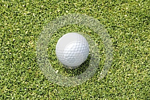 SingleWhite Golf ball on a putting green