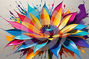 Singular Elegance: Abstract Art Style with Focus on an Undefined Flower Shape Bursting with a Spectrum of Vibrant Colors