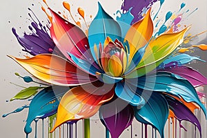 Singular Elegance: Abstract Art Style with Focus on an Undefined Flower Shape Bursting with a Spectrum of Vibrant Colors