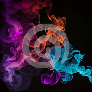 a singular intricately flowing different colored smoke stream against either a black or white background.