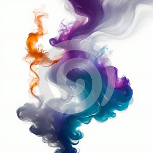 a singular intricately flowing different colored smoke stream against either a black or white background.