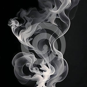 a singular intricately flowing different colored smoke stream against either a black or white background.