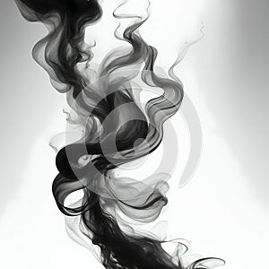 a singular intricately flowing different colored smoke stream against either a black or white background.