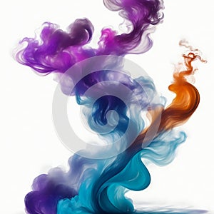 a singular intricately flowing different colored smoke stream against either a black or white background.