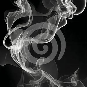 a singular intricately flowing different colored smoke stream against either a black or white background.